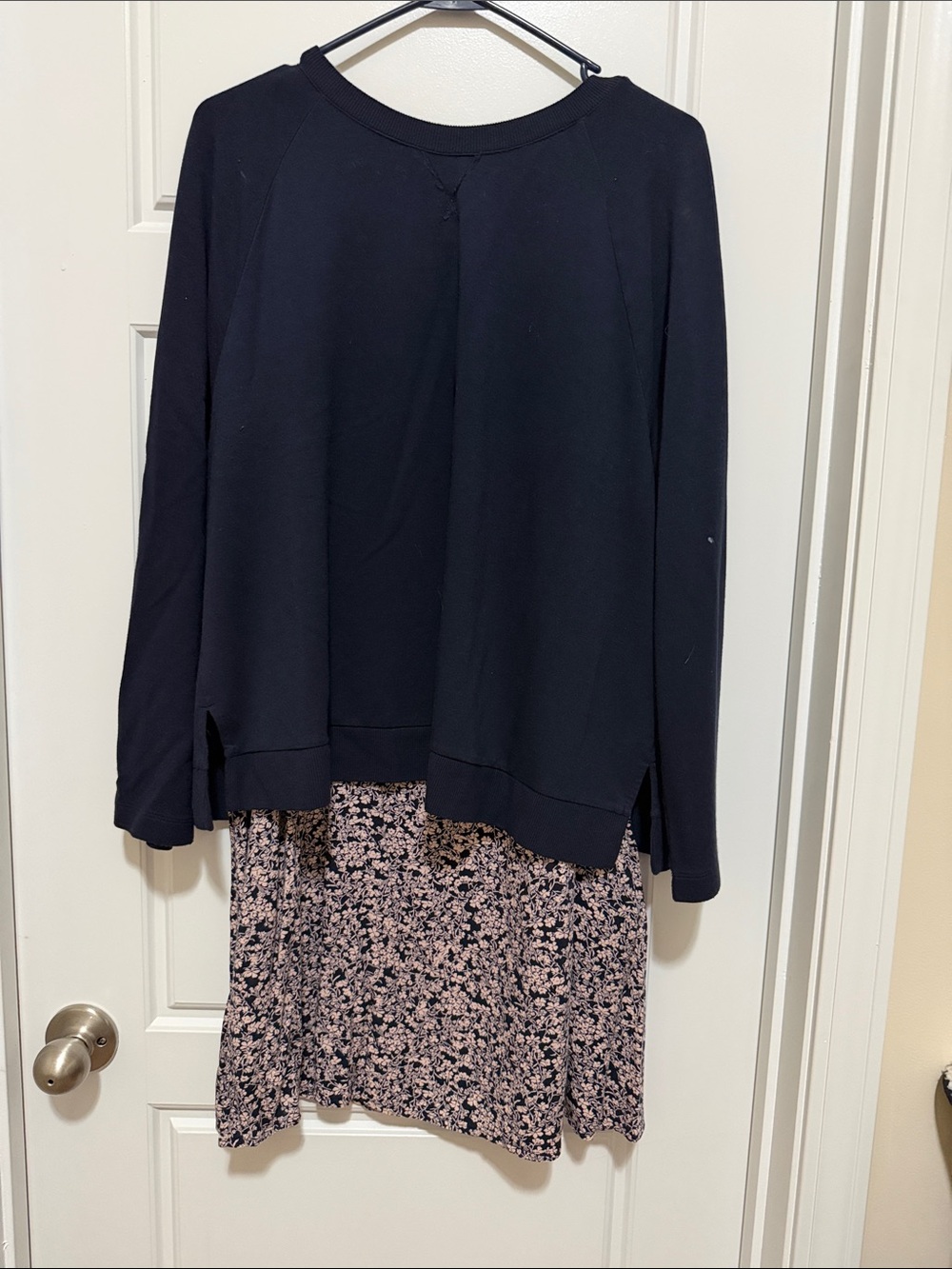J. Jill Women’s Black Top with Pink Floral Skirt Layered Look large petite